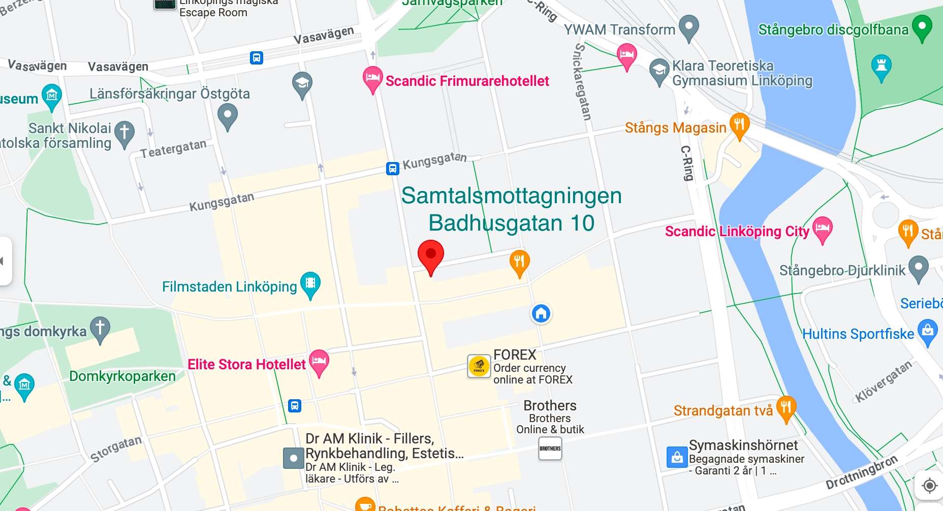 Karta till Samtalsmottagningen på Badhusgatan 10